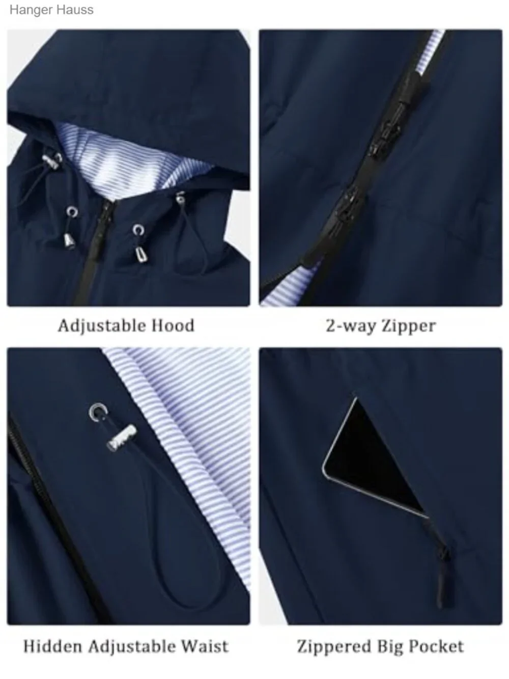 Waterproof Hooded Long Trench Raincoat for Women with Inner Lining